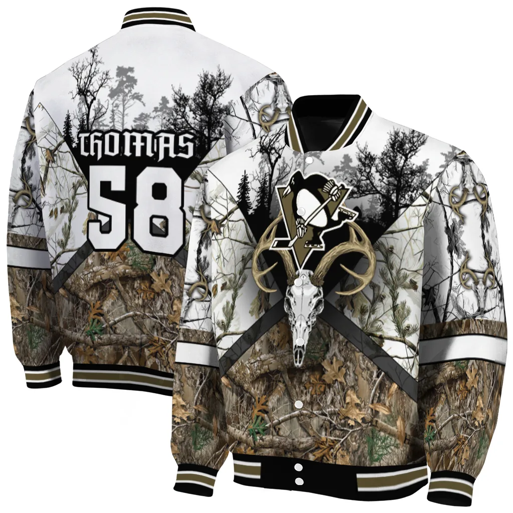 customized pittsburgh penguins deer skull camouflage white varsity jacket fashion forward customized pittsburgh penguins deer skull camouflage white varsity jacket fashion forward