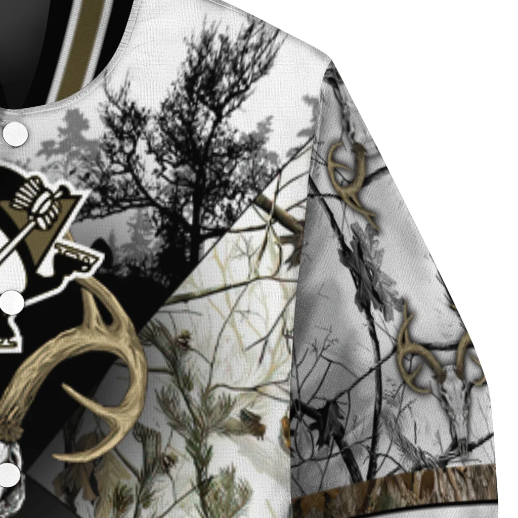 customized pittsburgh penguins deer skull camouflage white varsity jacket premium grade customized pittsburgh penguins deer skull camouflage white varsity jacket premium grade