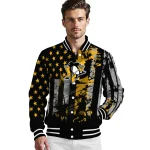 customized pittsburgh penguins star stripes yellow black varsity jacket best selling