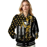 customized pittsburgh penguins star stripes yellow black varsity jacket best selling