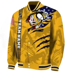 customized pittsburgh penguins usa flag rips yellow varsity jacket best selling