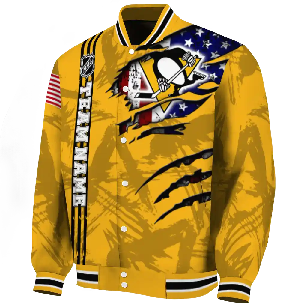 customized pittsburgh penguins usa flag rips yellow varsity jacket best selling customized pittsburgh penguins usa flag rips yellow varsity jacket best selling