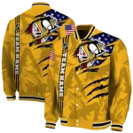 customized pittsburgh penguins usa flag rips yellow varsity jacket best selling