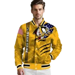 customized pittsburgh penguins usa flag rips yellow varsity jacket best selling