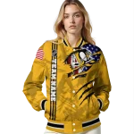 customized pittsburgh penguins usa flag rips yellow varsity jacket best selling