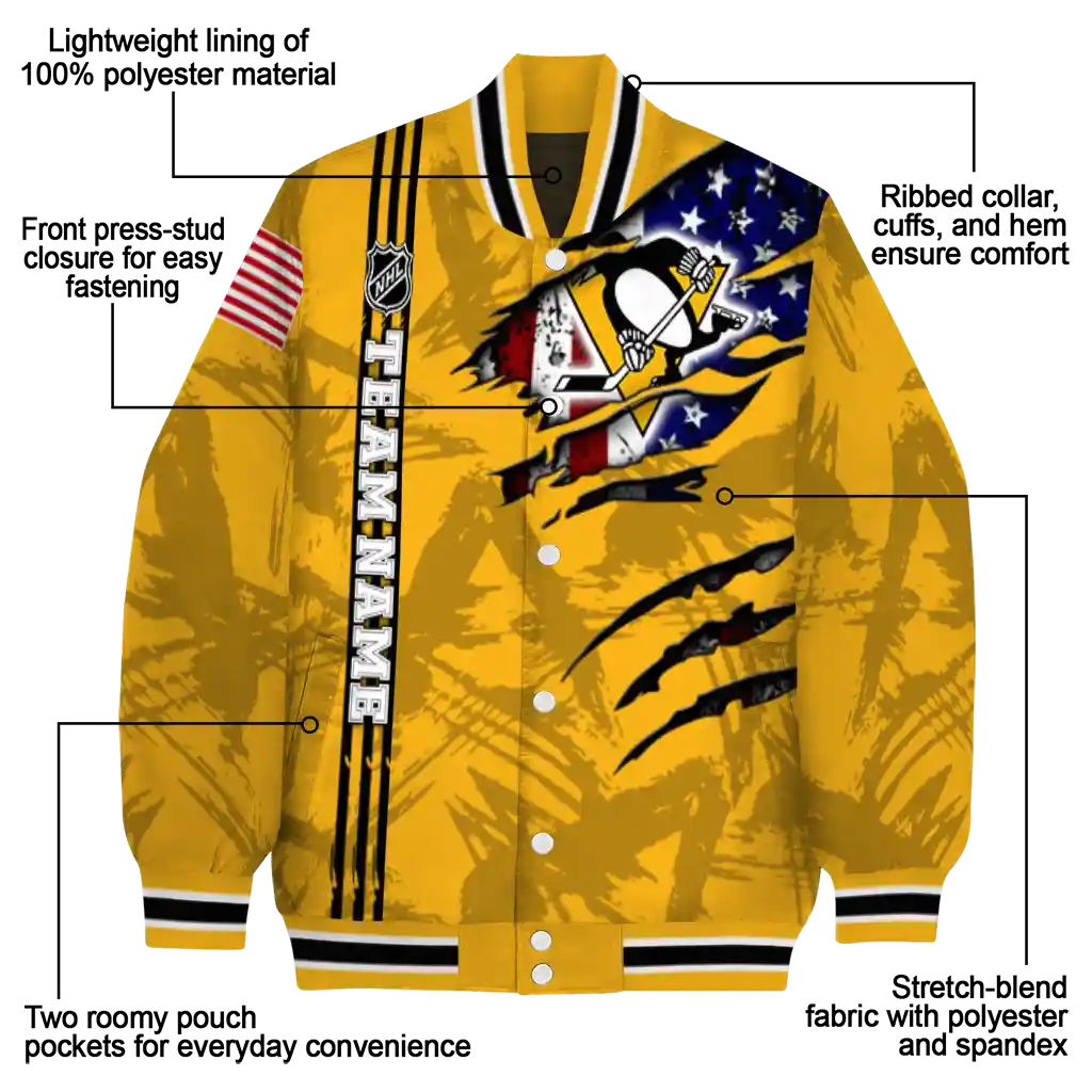 customized pittsburgh penguins usa flag rips yellow varsity jacket new arrival customized pittsburgh penguins usa flag rips yellow varsity jacket new arrival