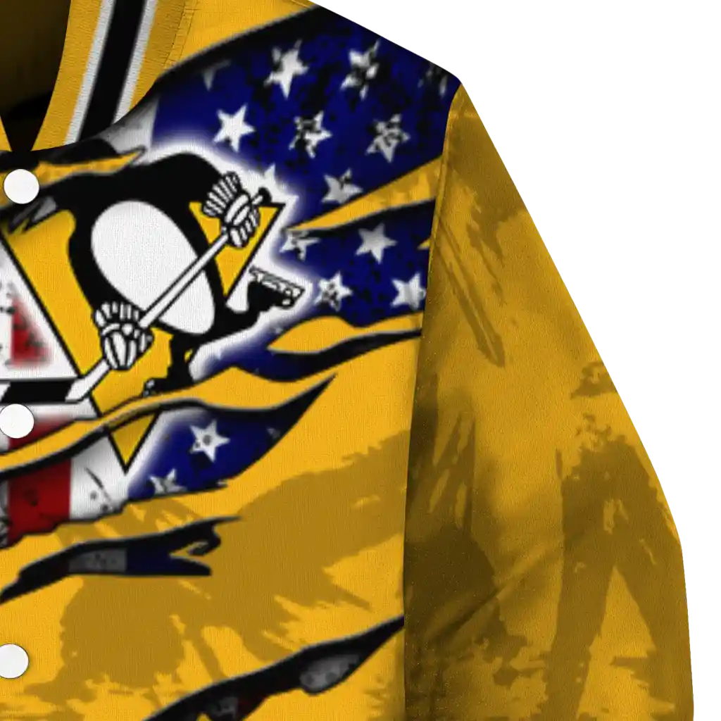 customized pittsburgh penguins usa flag rips yellow varsity jacket premium grade customized pittsburgh penguins usa flag rips yellow varsity jacket premium grade