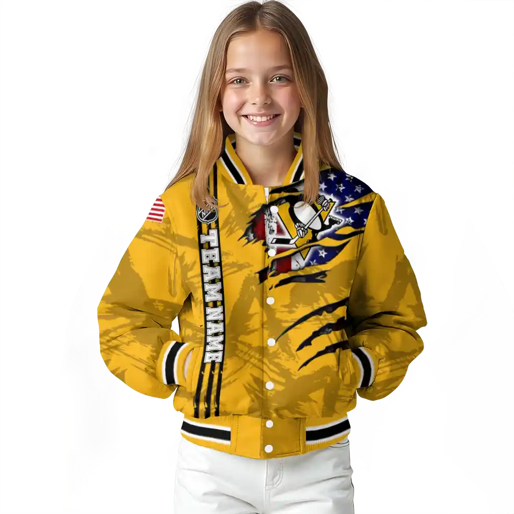 customized pittsburgh penguins usa flag rips yellow varsity jacket top rated customized pittsburgh penguins usa flag rips yellow varsity jacket top rated