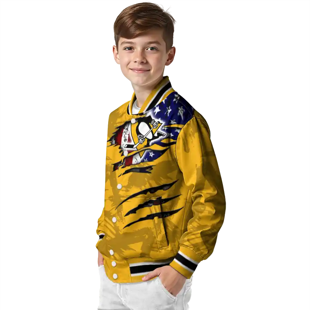 customized pittsburgh penguins usa flag rips yellow varsity jacket trendy customized pittsburgh penguins usa flag rips yellow varsity jacket trendy