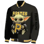 customized pittsburgh pirates adorable yoda black varsity jacket best selling
