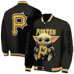 customized pittsburgh pirates adorable yoda black varsity jacket best selling