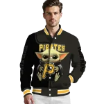 customized pittsburgh pirates adorable yoda black varsity jacket best selling