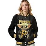 customized pittsburgh pirates adorable yoda black varsity jacket best selling