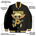 customized pittsburgh pirates adorable yoda black varsity jacket best selling