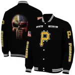customized pittsburgh pirates american flag skull black varsity jacket best selling