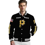 customized pittsburgh pirates american flag skull black varsity jacket best selling