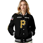 customized pittsburgh pirates american flag skull black varsity jacket best selling