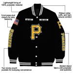 customized pittsburgh pirates american flag skull black varsity jacket best selling