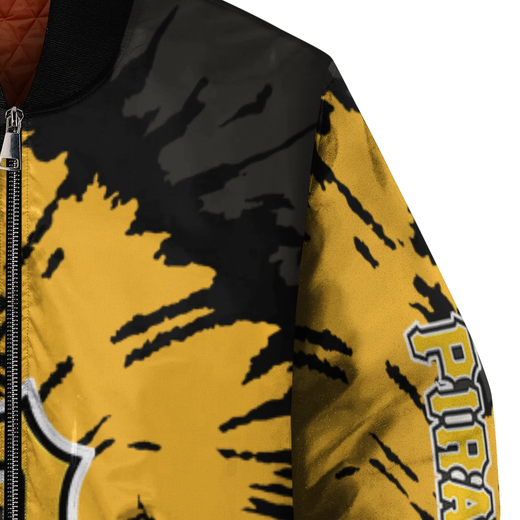 customized pittsburgh pirates burst splatter black bomber jacket premium grade customized pittsburgh pirates burst splatter black bomber jacket premium grade