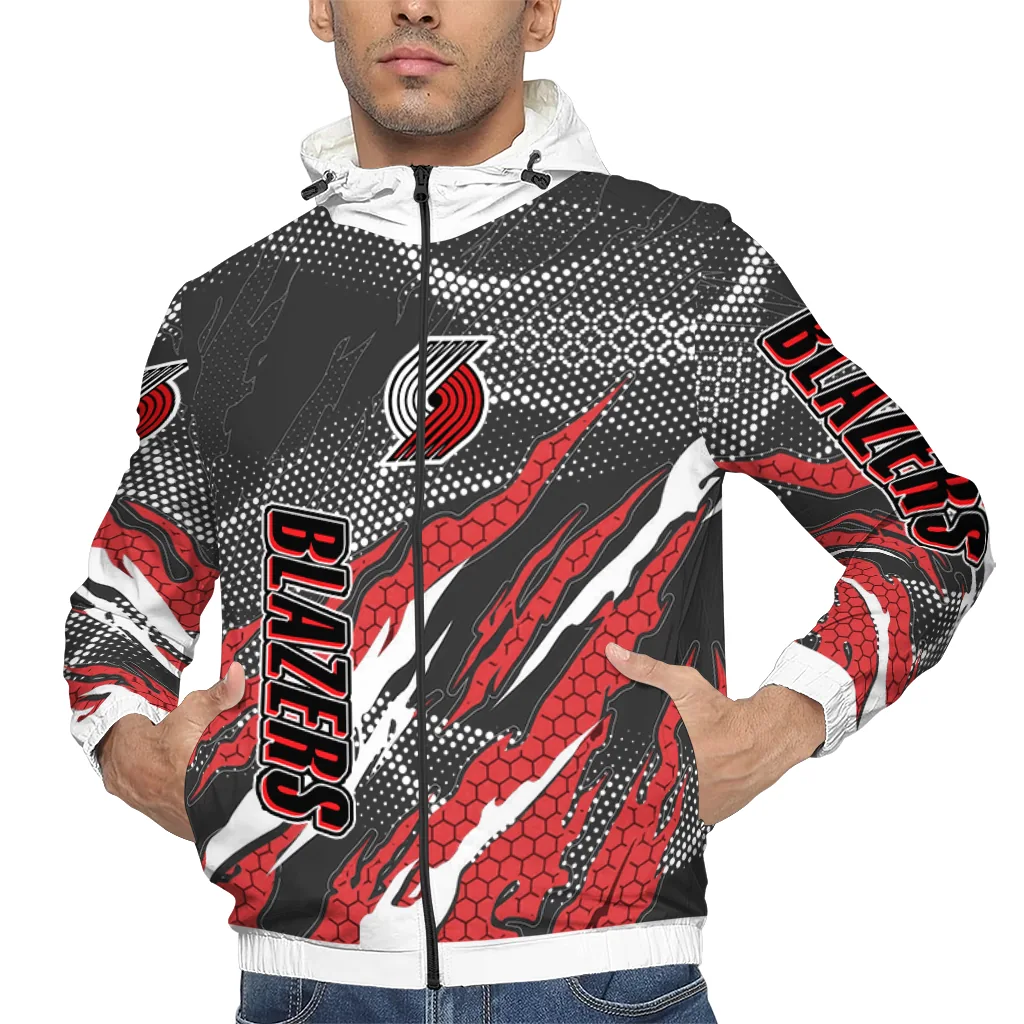 customized portland trail blazers claw mesh red gray windbreaker jacket top rated customized portland trail blazers claw mesh red gray windbreaker jacket top rated