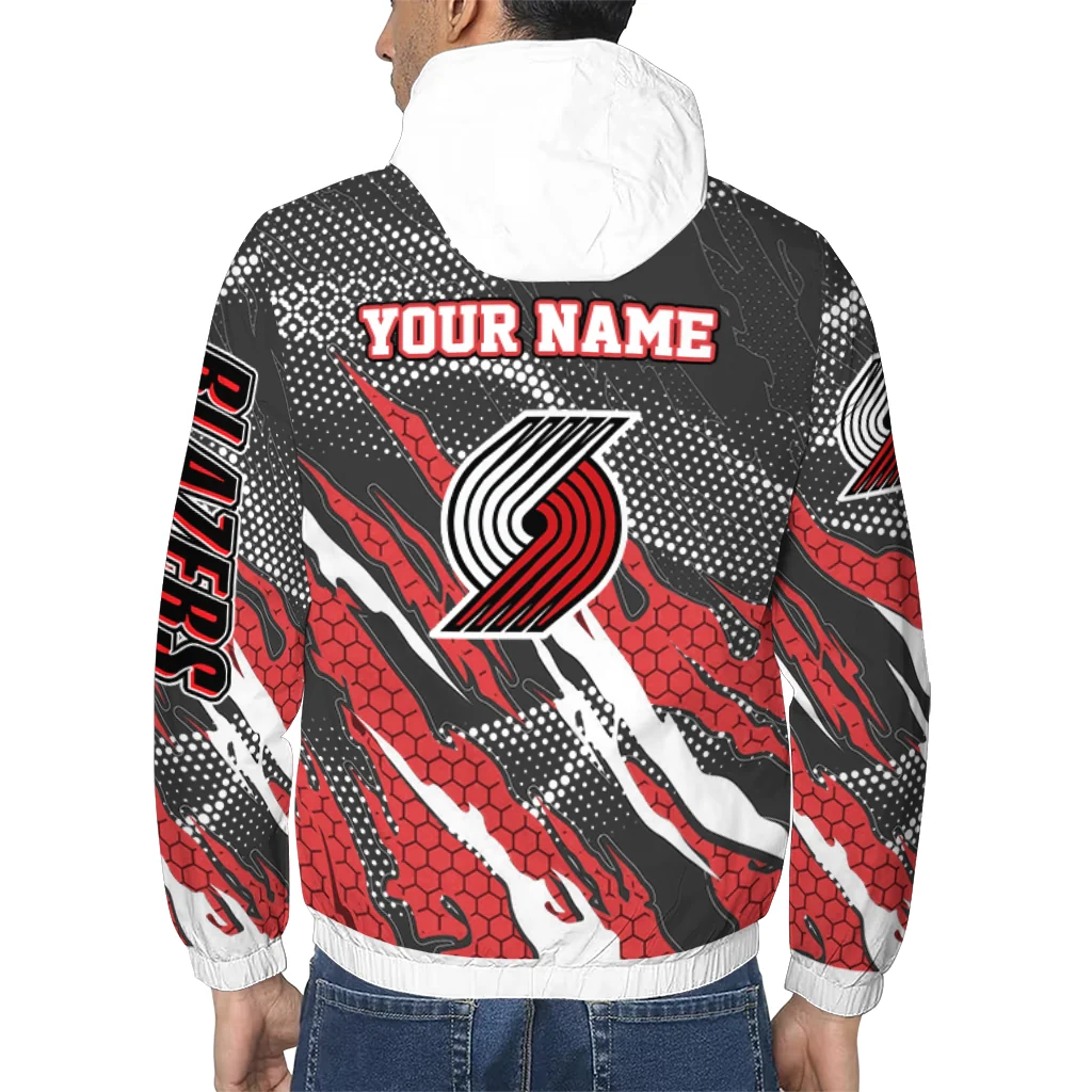 customized portland trail blazers claw mesh red gray windbreaker jacket trendy customized portland trail blazers claw mesh red gray windbreaker jacket trendy
