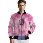 customized portland trail blazers pink tie dye pink bomber jacket best selling