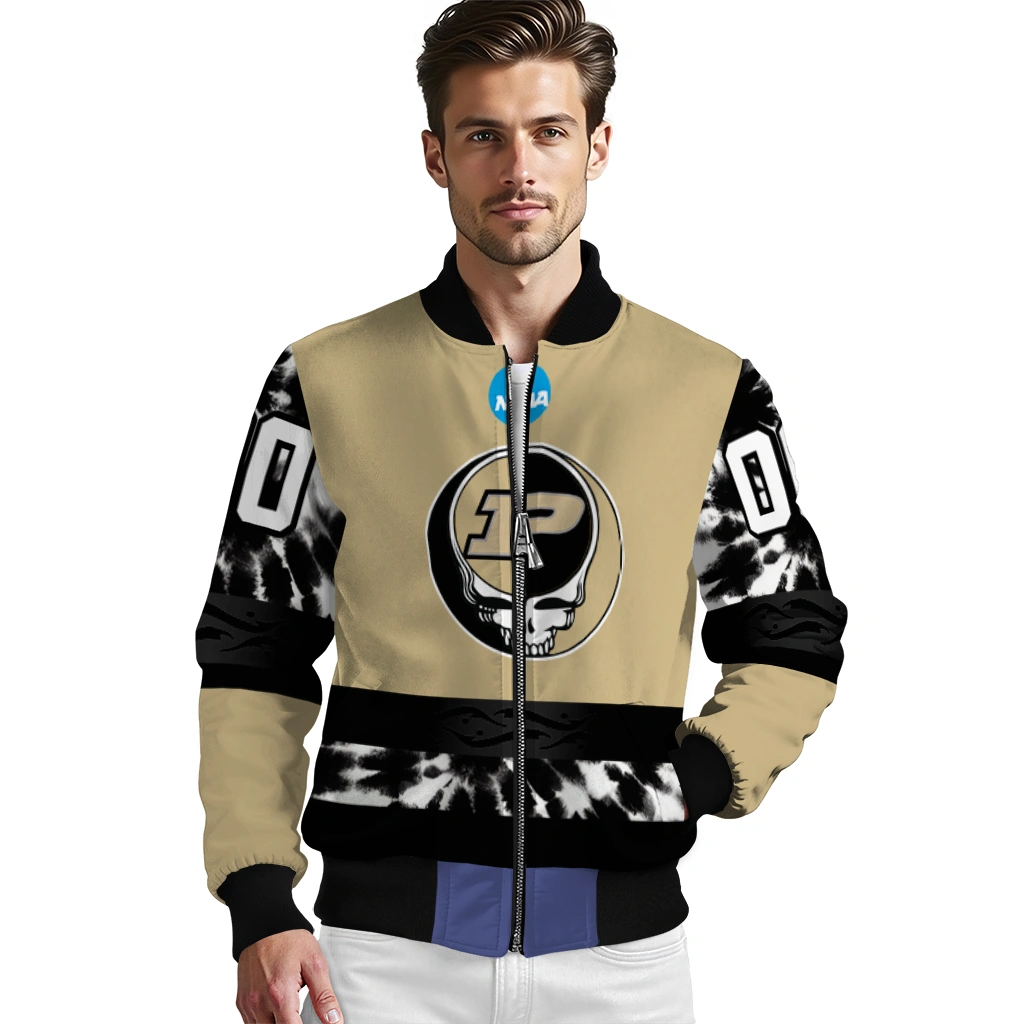 customized purdue boilermakers circle skull gold black bomber jacket high quality customized purdue boilermakers circle skull gold black bomber jacket high quality