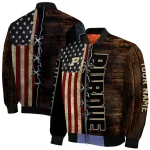 customized purdue boilermakers flag wood brown bomber jacket best selling