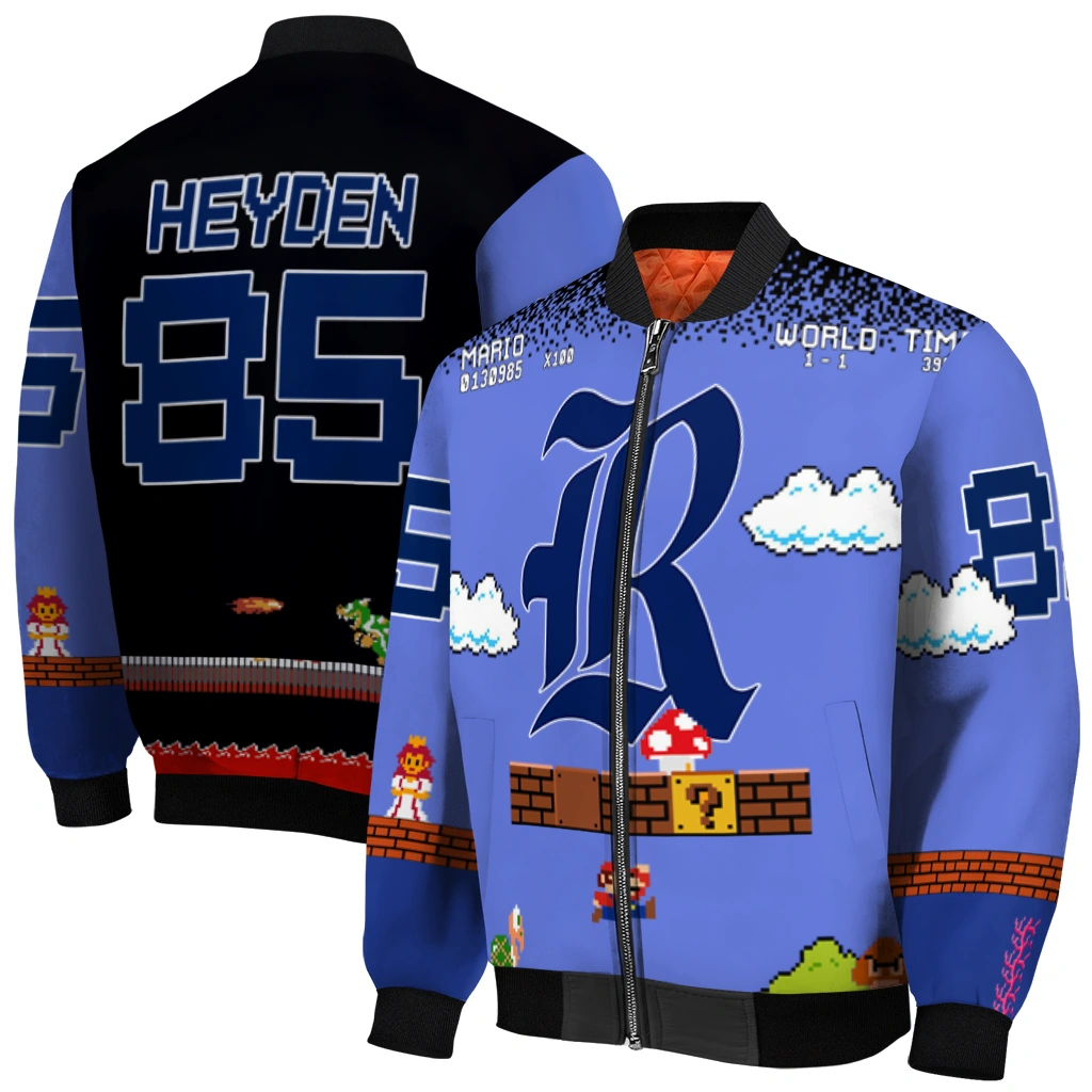 customized rice owls mario blocks blue black bomber jacket best selling customized rice owls mario blocks blue black bomber jacket best selling