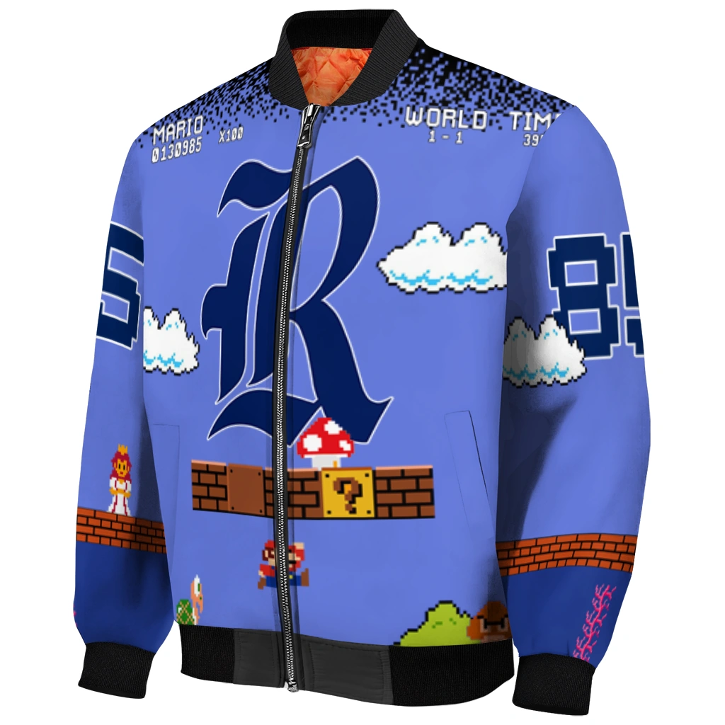 customized rice owls mario blocks blue black bomber jacket fashion forward customized rice owls mario blocks blue black bomber jacket fashion forward