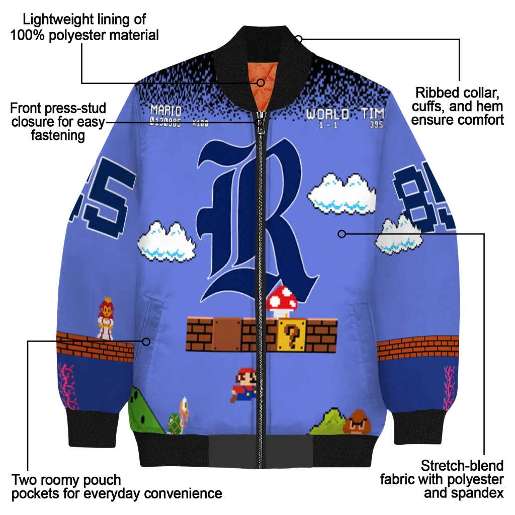 customized rice owls mario blocks blue black bomber jacket new arrival customized rice owls mario blocks blue black bomber jacket new arrival