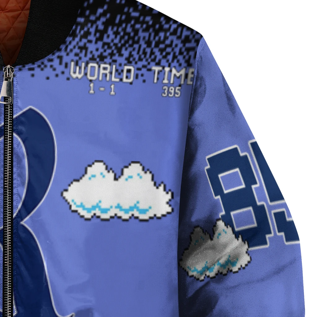 customized rice owls mario blocks blue black bomber jacket premium grade customized rice owls mario blocks blue black bomber jacket premium grade