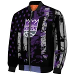 customized sacramento kings star stripes purple black bomber jacket best selling