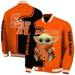 customized sam houston bearkats adorable yoda orange black varsity jacket best selling