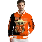 customized sam houston bearkats adorable yoda orange black varsity jacket best selling
