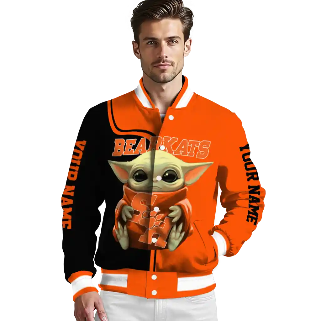 customized sam houston bearkats adorable yoda orange black varsity jacket high quality customized sam houston bearkats adorable yoda orange black varsity jacket high quality