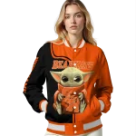 customized sam houston bearkats adorable yoda orange black varsity jacket best selling