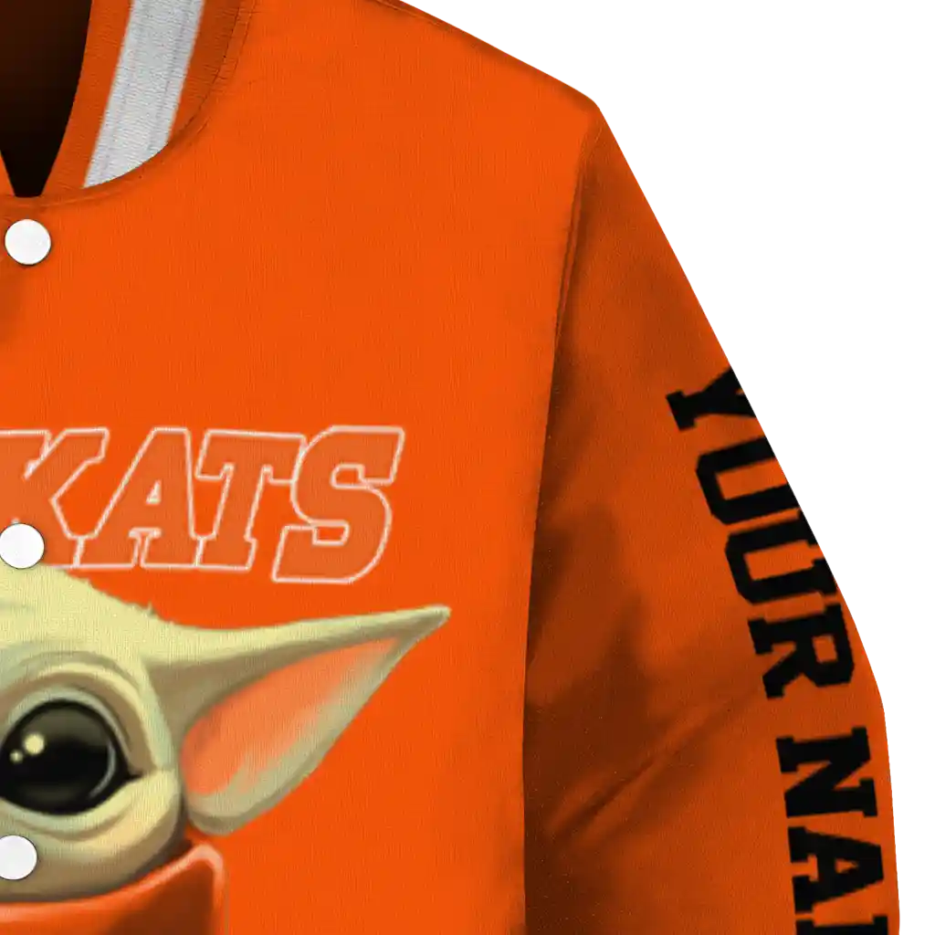 customized sam houston bearkats adorable yoda orange black varsity jacket premium grade customized sam houston bearkats adorable yoda orange black varsity jacket premium grade