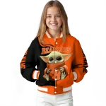 customized sam houston bearkats adorable yoda orange black varsity jacket best selling