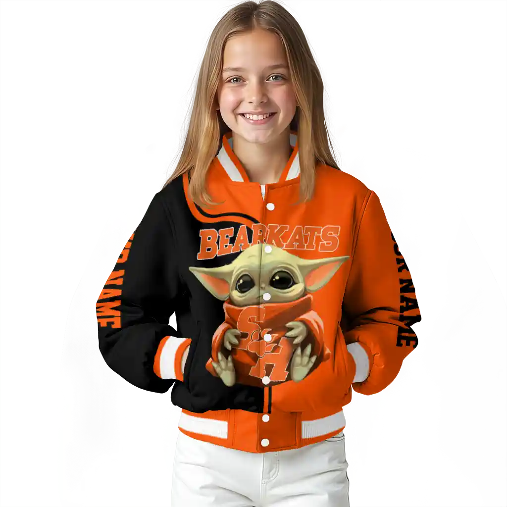 customized sam houston bearkats adorable yoda orange black varsity jacket top rated customized sam houston bearkats adorable yoda orange black varsity jacket top rated
