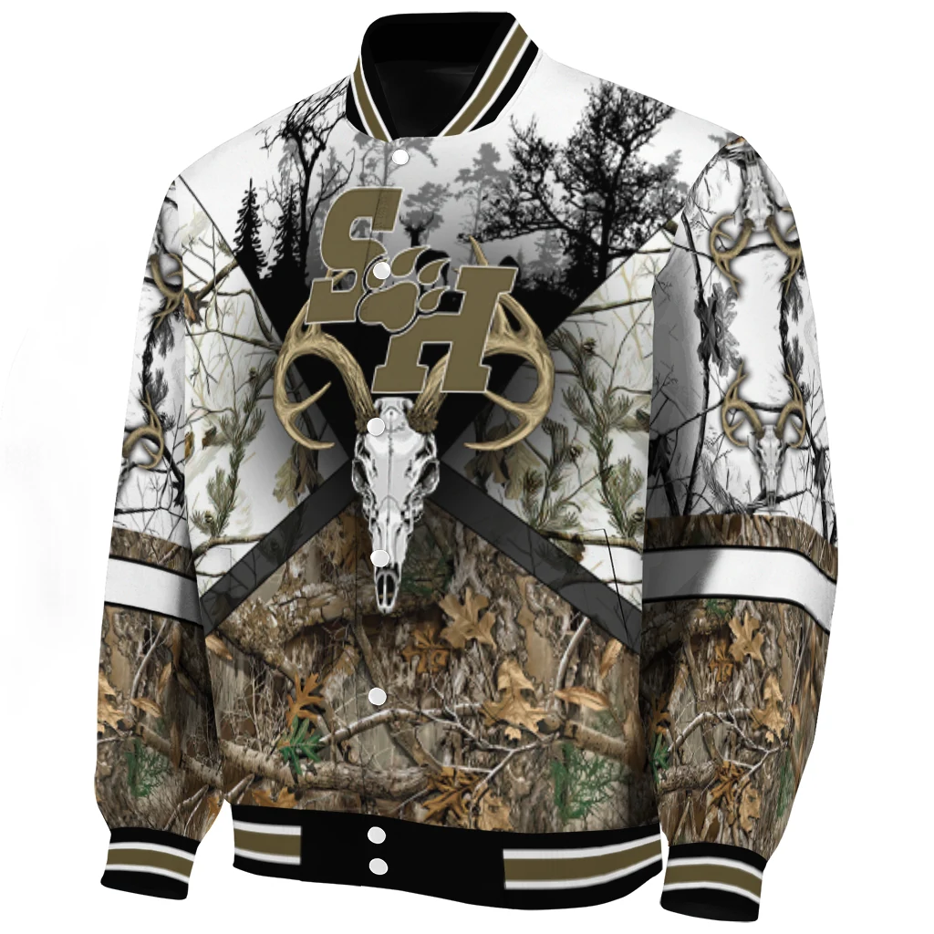 customized sam houston bearkats deer skull camouflage white varsity jacket best selling customized sam houston bearkats deer skull camouflage white varsity jacket best selling