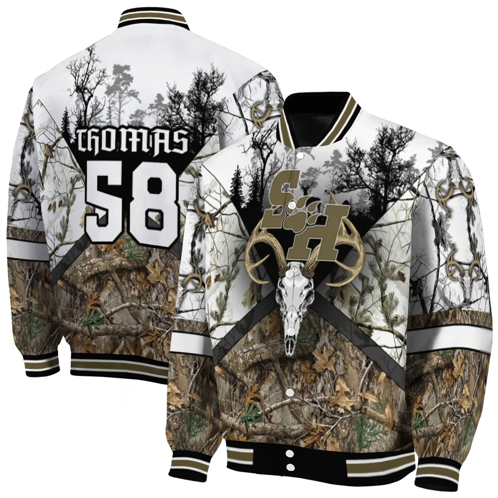 customized sam houston bearkats deer skull camouflage white varsity jacket fashion forward customized sam houston bearkats deer skull camouflage white varsity jacket fashion forward
