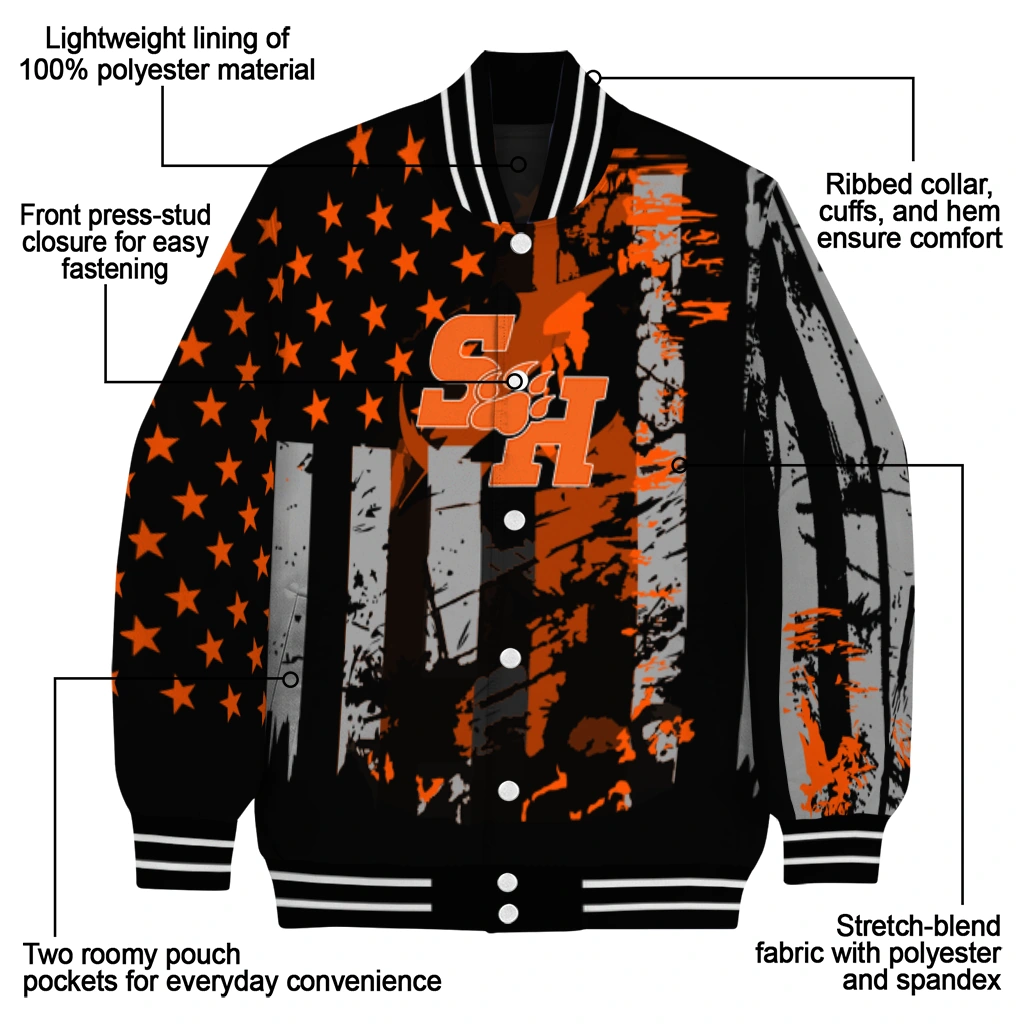 customized sam houston bearkats star stripes orange black varsity jacket new arrival customized sam houston bearkats star stripes orange black varsity jacket new arrival