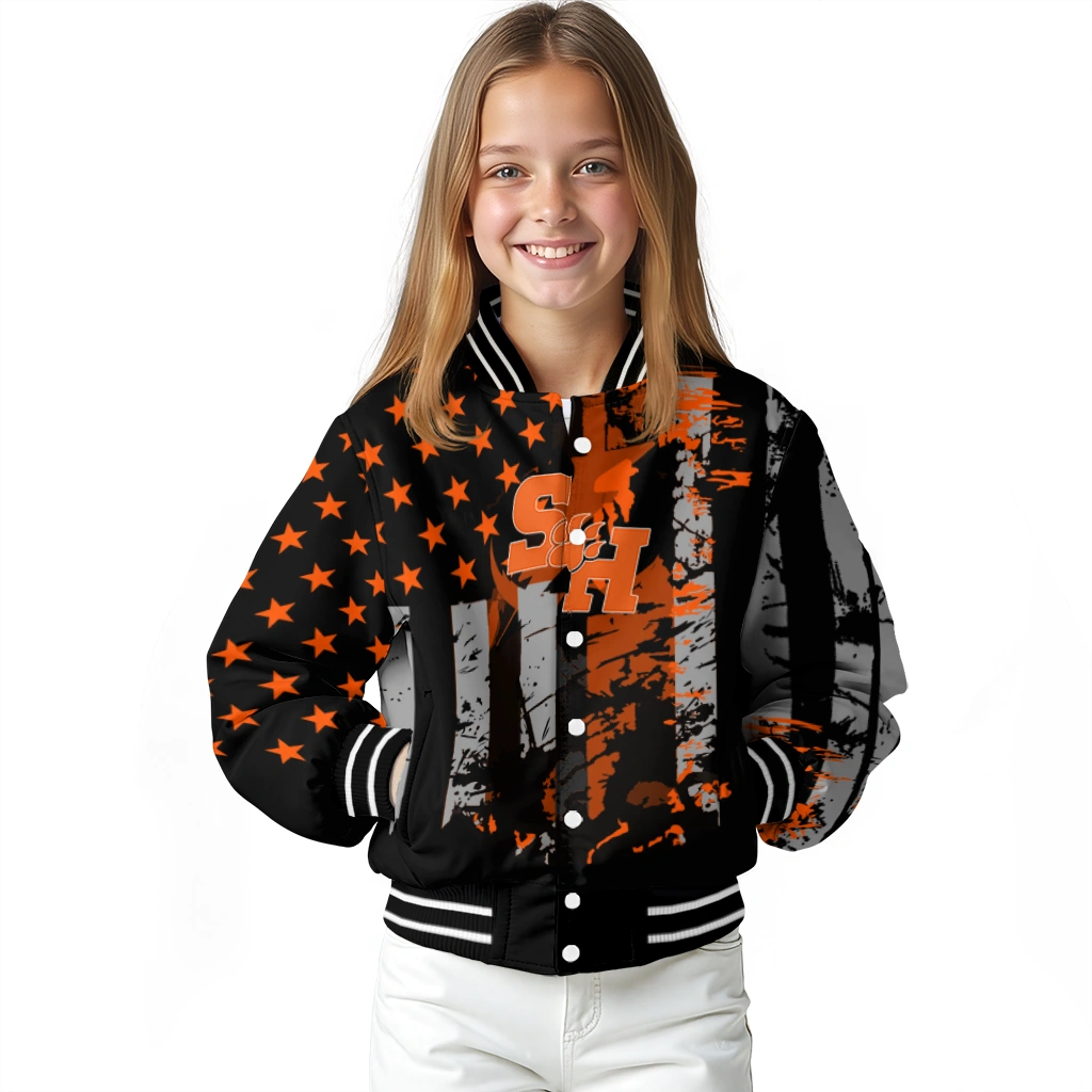 customized sam houston bearkats star stripes orange black varsity jacket top rated customized sam houston bearkats star stripes orange black varsity jacket top rated