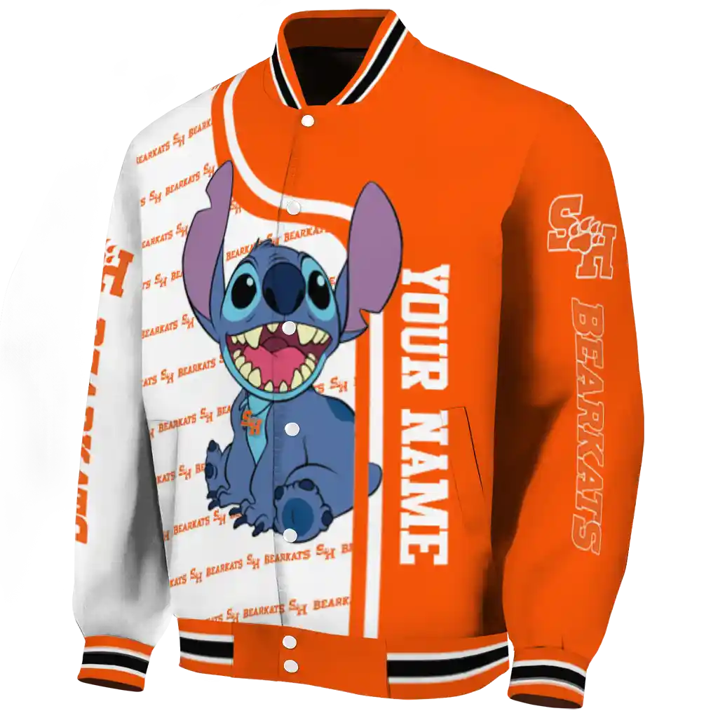 customized sam houston bearkats stitch laughing orange varsity jacket best selling customized sam houston bearkats stitch laughing orange varsity jacket best selling