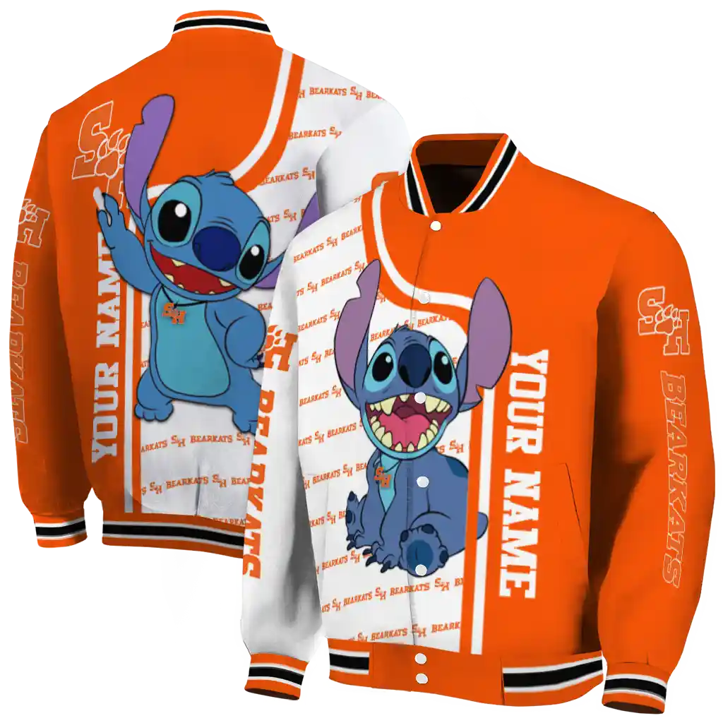 customized sam houston bearkats stitch laughing orange varsity jacket fashion forward customized sam houston bearkats stitch laughing orange varsity jacket fashion forward