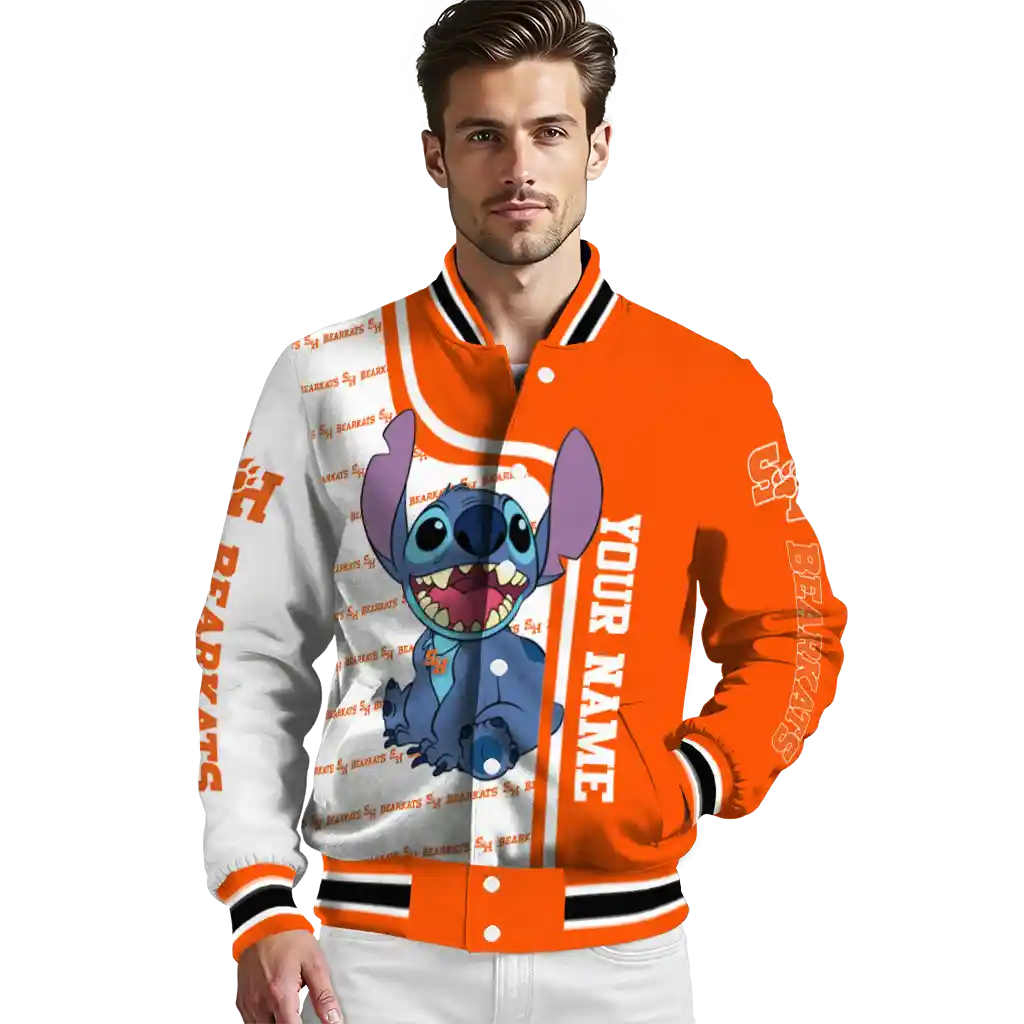 customized sam houston bearkats stitch laughing orange varsity jacket high quality customized sam houston bearkats stitch laughing orange varsity jacket high quality