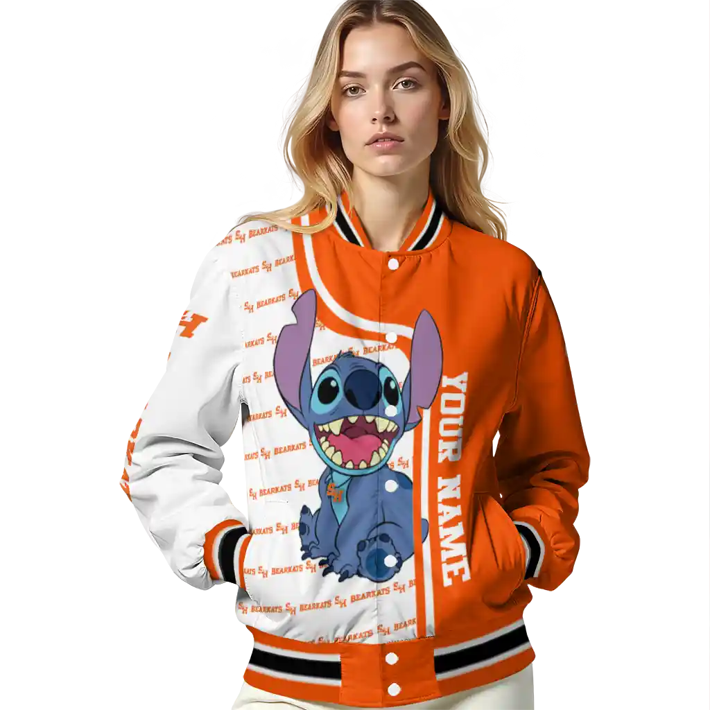 customized sam houston bearkats stitch laughing orange varsity jacket latest model customized sam houston bearkats stitch laughing orange varsity jacket latest model