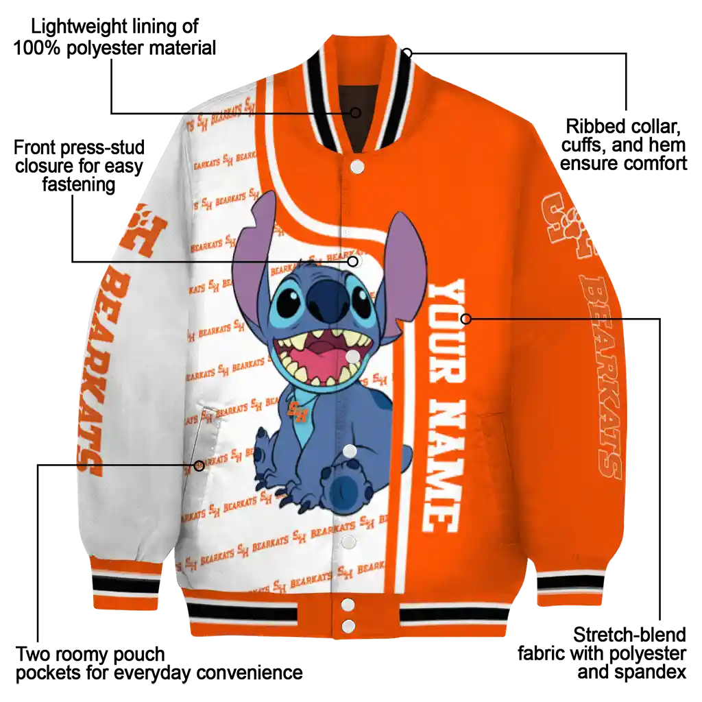 customized sam houston bearkats stitch laughing orange varsity jacket new arrival customized sam houston bearkats stitch laughing orange varsity jacket new arrival