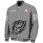 customized san antonio spurs claw accent grey varsity jacket best selling